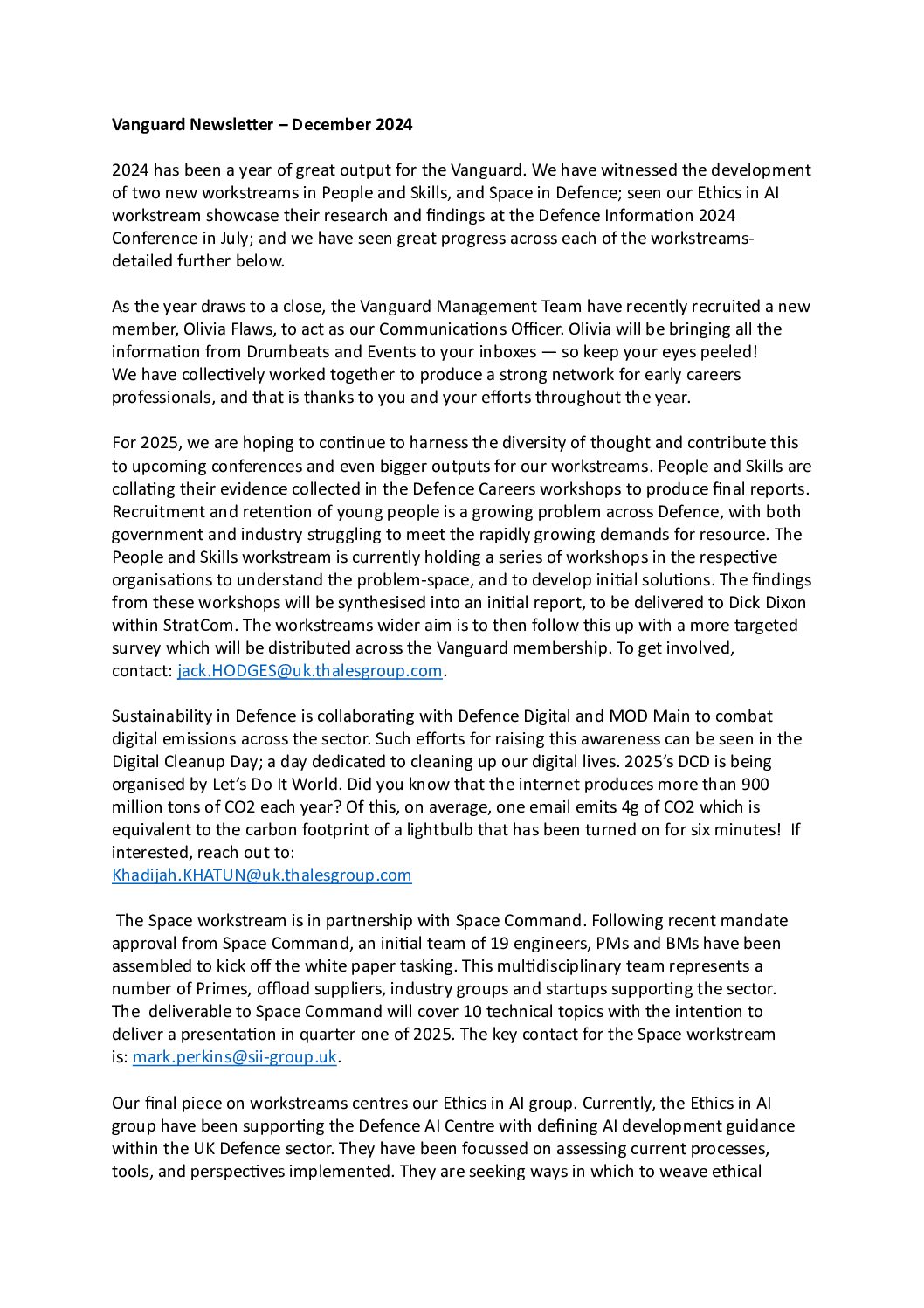 Vanguard Newsletter – December 2024