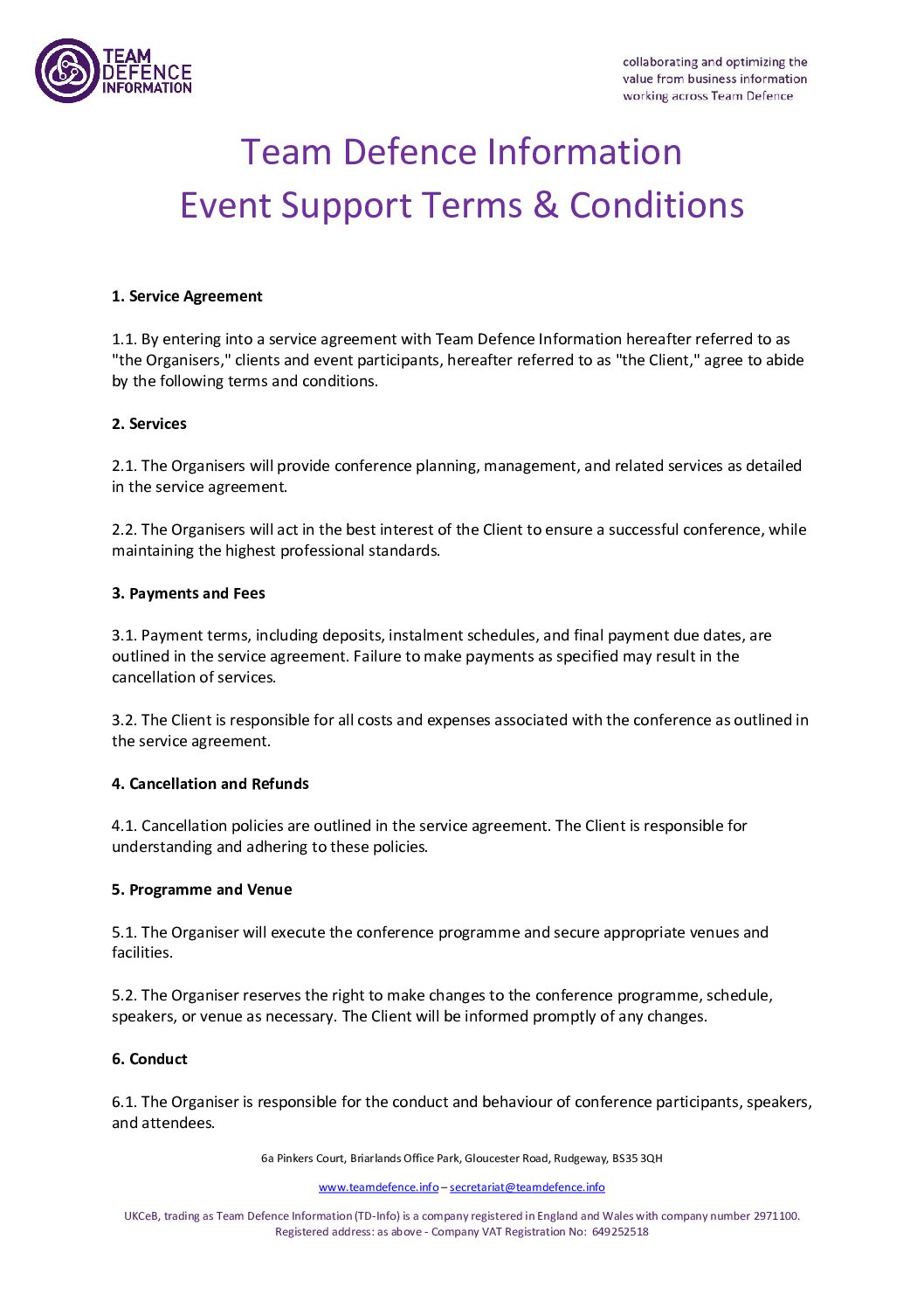 TD-Info 2026 Event Support T&C’s
